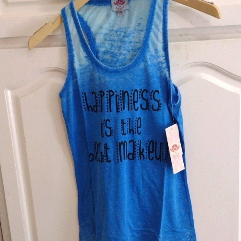 Pink Lotus Racerback Happiness Blue Tank Top XS New